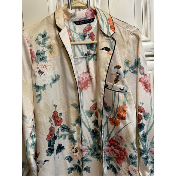 Zara Women's Oriental Japanese Garden Floral Print Satin Shirt Multicolor Small - Picture 10 of 15
